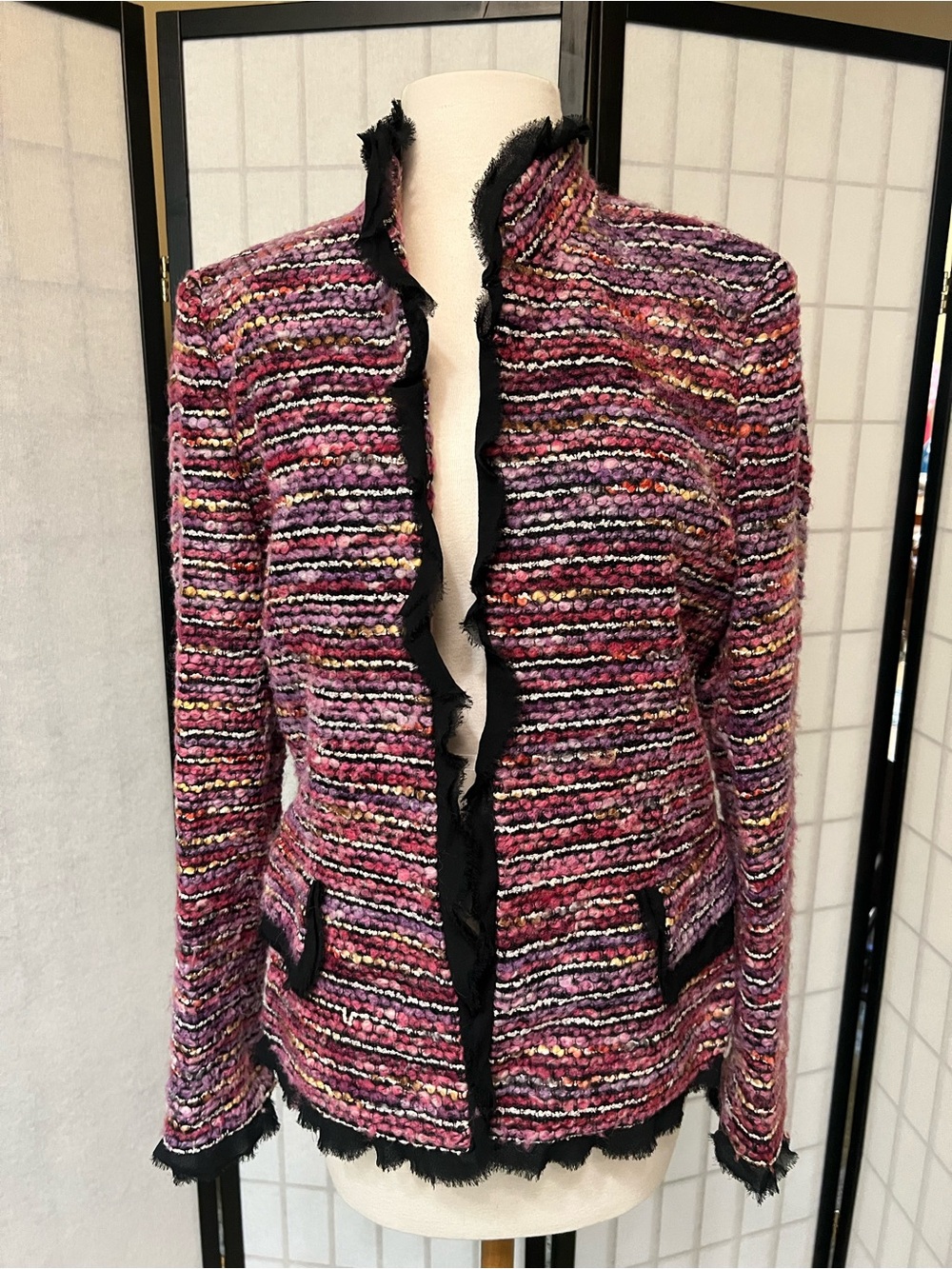 Dana Buchman Pink Multi-Color Fringe Blazer